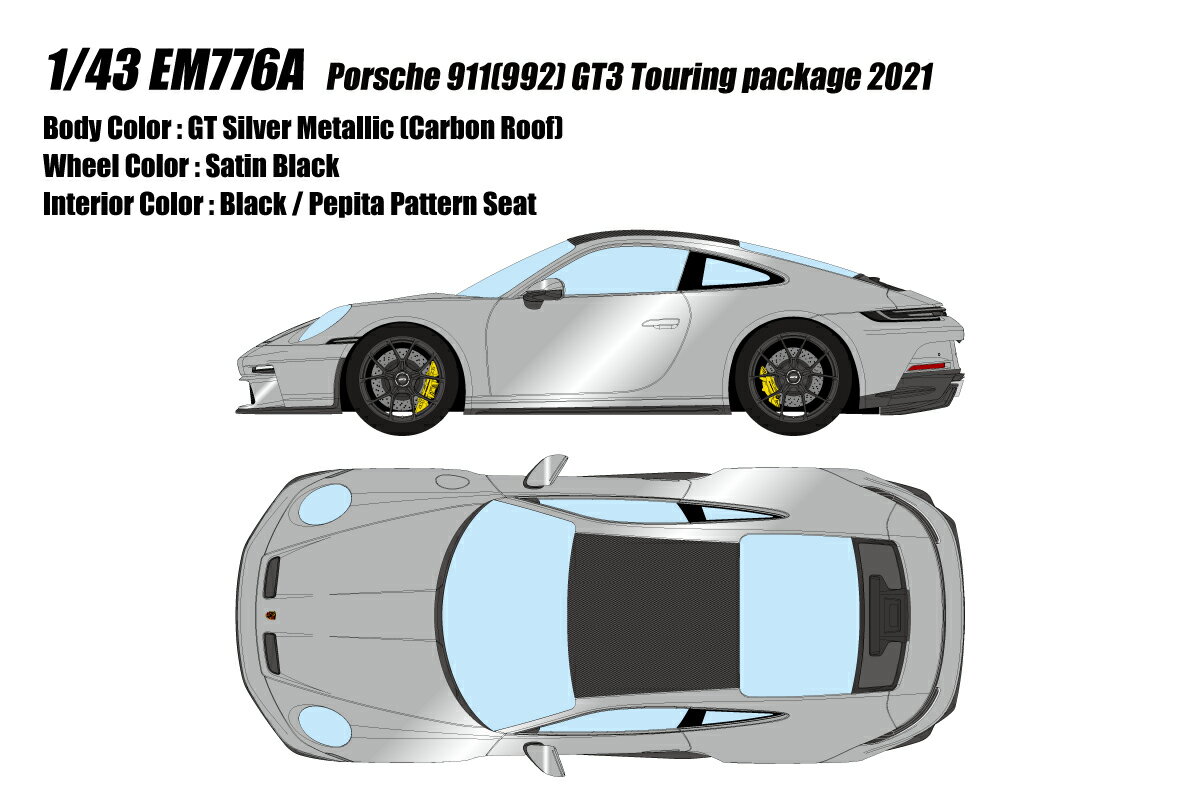 EIDOLON 1/43 EM776 Porsche 911(992) GT3 Touring Package GTシルバー (カーボンルーフ) 【EM776A】 (ミニカー)