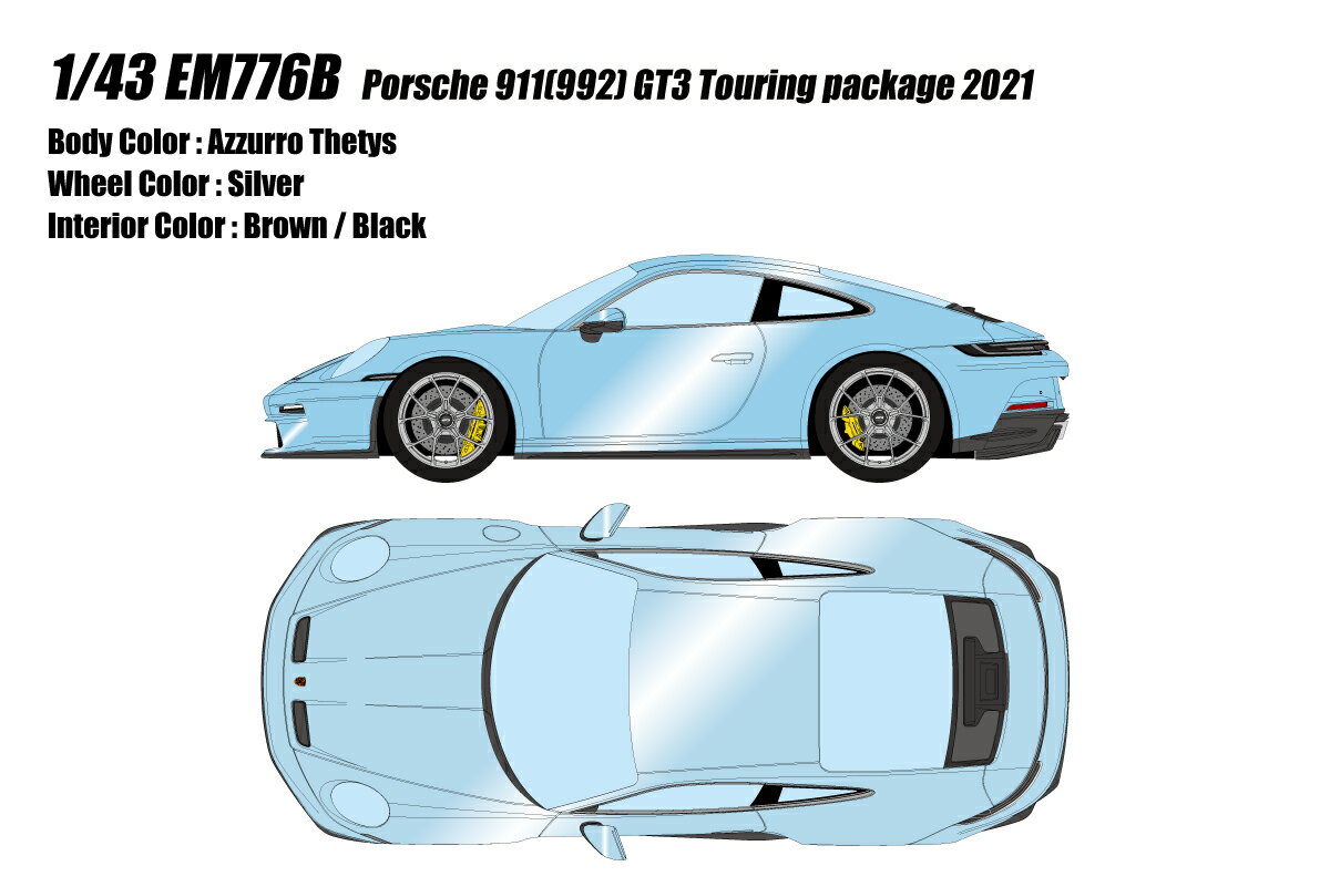 EIDOLON 1/43 EM776 Porsche 911(992) GT3 Touring Package アズーロテティス 【EM776B】 (ミニカー)