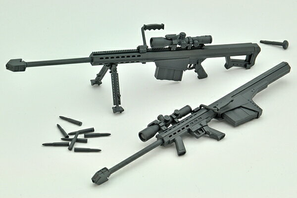 SFメカと相性抜群のバトルフィールド情景模型「ジオコレ・コンバット」シリーズのウエポンライン。
グレーで成形されたリアル系銃火器の組み立て式ランナーキットです。
トミーテックが展開するプラモデルシリーズ“リトルアーモリー”の数多のラインナップからSFメカとの相性が良い火器をセレクトしてセット化。
成型色をSFメカライクなグレーカラーにすることで、親和性を高めました。
第1弾はアサルト・マシンガン・スナイパーの3タイプ。
コトブキヤのオリジナルプラモデルシリーズ「フレームアームズ」とコラボレーションして展開します。

※画像は別売りのジオコムシリーズ、フレームアームズシリーズとの組み合わせ例です。
長距離射撃が可能な携行型オートマチックスナイパーキャノン。
通常のライフル型と、飛翔中のターゲットを捉えやすい、対空型ショルダーショットタイプの2機種をセット。

(C)KOTOBUKIYA

・ホビー系商品についての諸注意
メーカー都合により発売の大幅な延期が発生する可能性がございます。
予約商品についてはメーカーから順次入荷次第の発送となります。メーカー公表の発売日とは異なる場合がございますのでご了承ください。【対象年齢】：