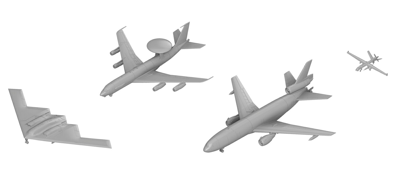 1/700 アメリカ空軍機セット8（B-2A戦略爆撃機、E-3G早期警戒管制機、KC-10空中給油機、MQ-9A無人攻撃機） 【S86】 (プラモデル)