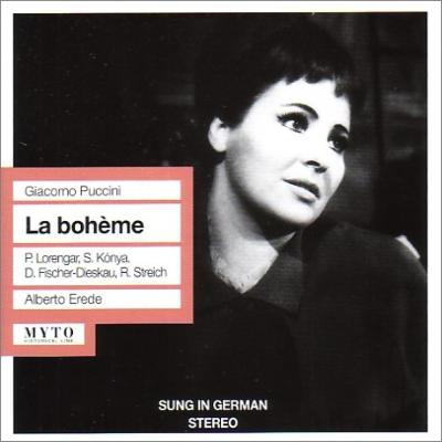 プッチーニ：『ボエーム』ドイツ語版全曲（2CD）
ローレンガー、コーンヤ、シュトライヒ、エレーデ指揮

1960年、ベルリンでのスタジオ録音
音質は、全体的にポップ音が気になるものの、良質なステレオです。（arbre）

【収録情報】
・プッチーニ：歌劇『ボエーム』全曲（歌唱：ドイツ語）

　ピラール・ローレンガー（ミミ）
　シャーンドル・コーンヤ（ロドルフォ）
　リタ・シュトライヒ（ムゼッタ）
　ディートリヒ・フィッシャー＝ディースカウ（マルチェロ）
　ホルスト・ギュンター（ショナール）、他
　ベルリン国立歌劇場管弦楽団＆合唱団
　アルベルト・エレーデ（指揮）
　録音時期：1960（1961?）年
　録音場所：ベルリン
　録音方式：ステレオ（アナログ／セッション）
　音源：DG

Powered by HMV
