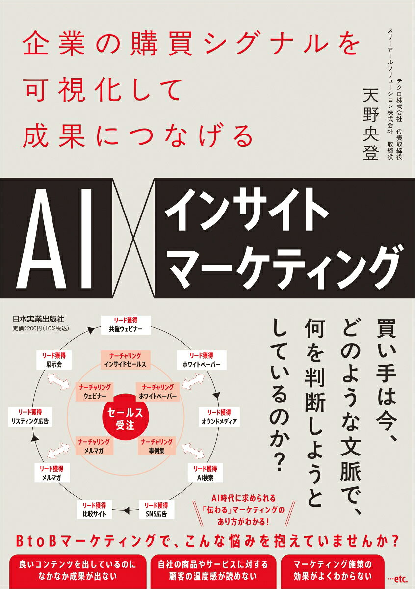 BtoBマーケティングの領域において、ユーザーの膨大なデータを収集・分析し、AIによるインサイトを活用して相手の価値を導き出していく作業を通じて、自社の新たなマーケティング施策を考えていくための1冊。「いいコンテンツを作っているはずなのに、成果につながらない」「マーケ・営業ともに頑張っているのに、どこか嚙み合っていない」・・・・・・そのように感じているBtoB企業のマーケティング担当者、経営者必携です！