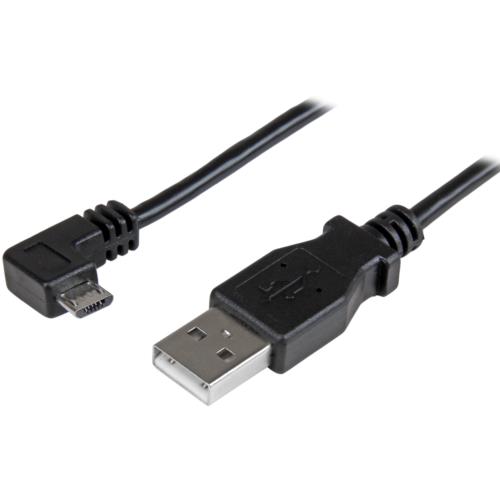 充電&同期用 Micro USBケーブル 2m L型右向き USB A オス - USBマイクロ オス 24AWG