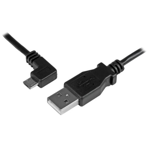 充電&同期用 Micro USBケーブル 2m L型左向き USB A オス - USBマイクロ オス 24AWG