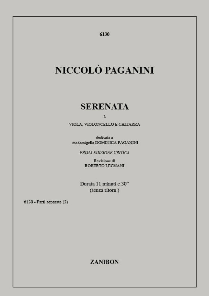 【輸入楽譜】パガニーニ, Nicolo: ビオラ、チェロとギターのためのドメニカ・パガニーニ夫人に捧ぐセレナータ: パート譜セット