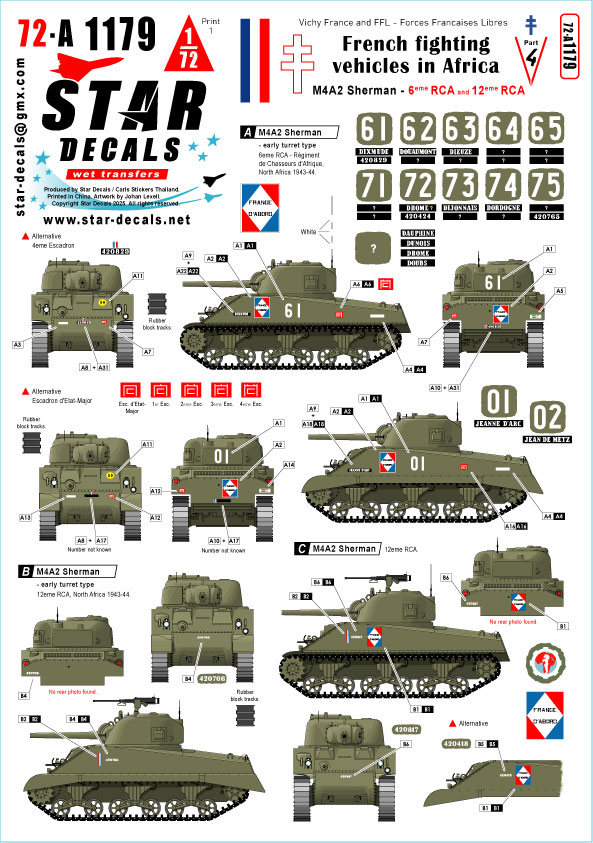 1/72 WWII アフリカのフランス軍戦闘車両＃4 第6/第12アフリカ騎兵連隊のM4A2シャーマン 1943/44年 【SD72-A1179】 (プラモデル)
