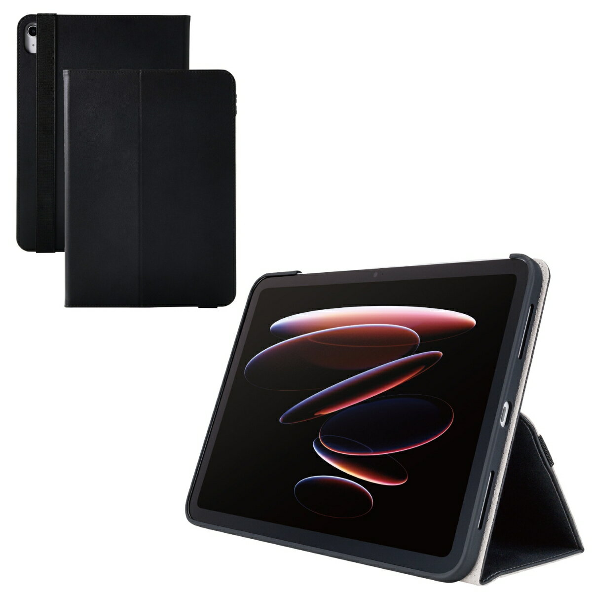 iPad 11インチ(A16)/10.9インチ(第10世代)/iPad 第10世代/フラップケース/衝撃ガード/ベルト付/2アングル/軽量/ブラック