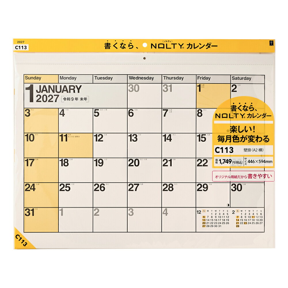 C113 NOLTYカレンダー壁掛（A2横）（2027）