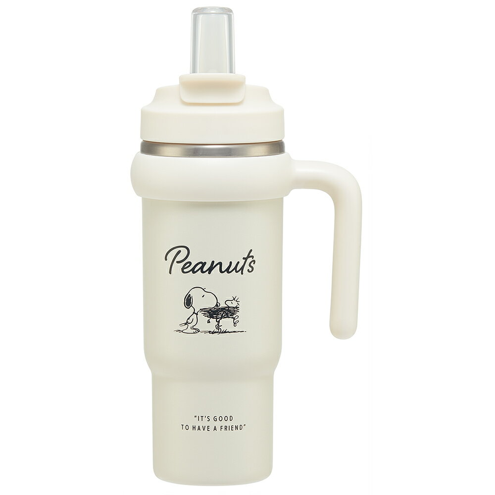 スヌーピー バッジ　大型水筒 キャラクター ハンドル付 ストロー 大型タンブラー 830ml