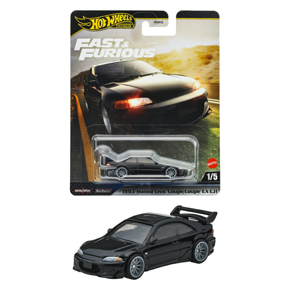 ホットウィール(Hot Wheels) ワイルド・スピード 1993 ホンダ シビック クーペ EX EJ1 乗り物おもちゃ ミニカー 3歳から ブラック JBL90
