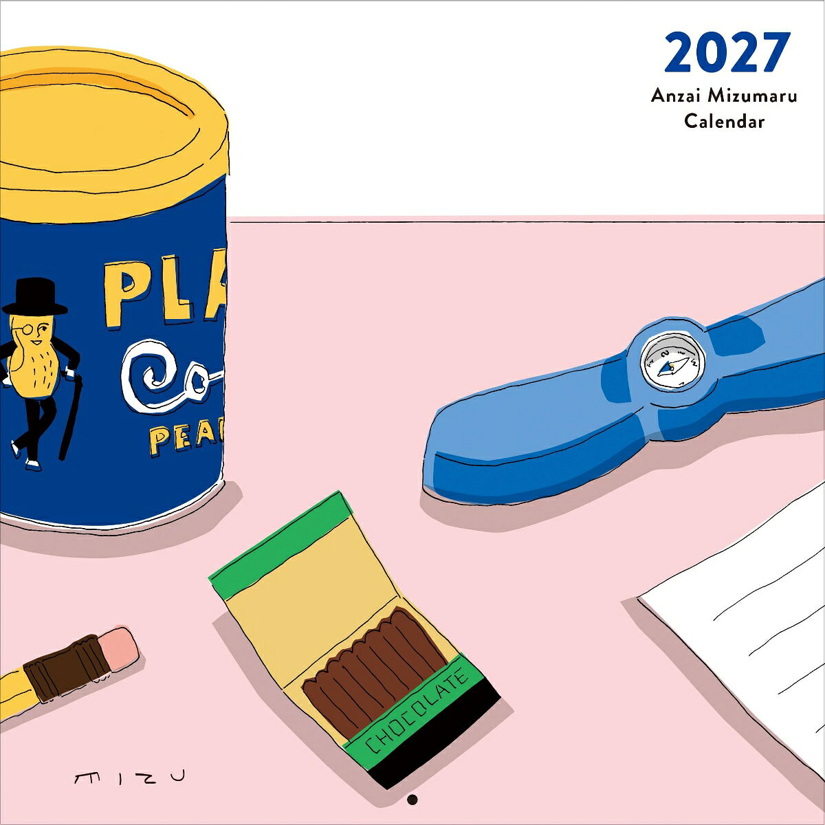 安西水丸の絵の代名詞とも言える一本の水平線。そこに愛するモチーフが絶妙なバランスで配された絵で、独自の世界を表現したイラストレーション・カレンダー。イラストレーターとして、広告、雑誌、装丁などさまざまな媒体で時代を彩り、シンプルでどこかユーモアと鋭さを携えた作品たちは、時を超え今なお高い人気を博しています。
本カレンダーでは、残された数万枚の原画から厳選した珠玉の絵に、本人の貴重な言葉を添えてお届けします。ゆるやかに季節を追うような12対の絵と言葉。お部屋のインテリアとしてもおすすめです！