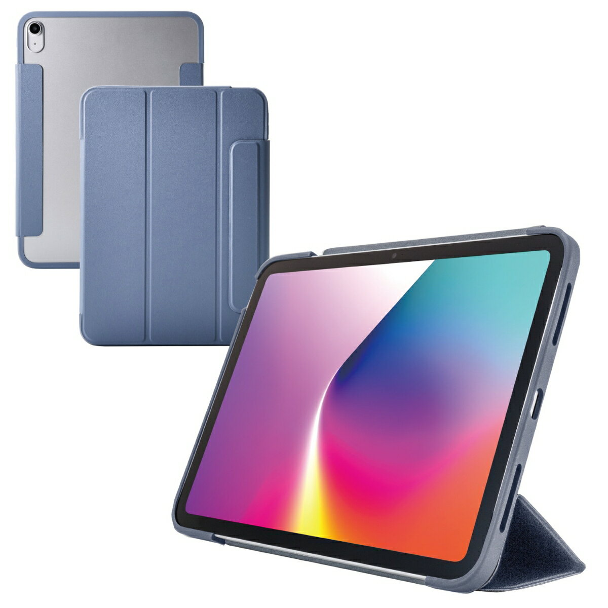 iPad 11インチ(A16)/10.9インチ(第10世代)/フラップケース/薄型軽量/背面クリア/フレームカラー/ブルーグレー