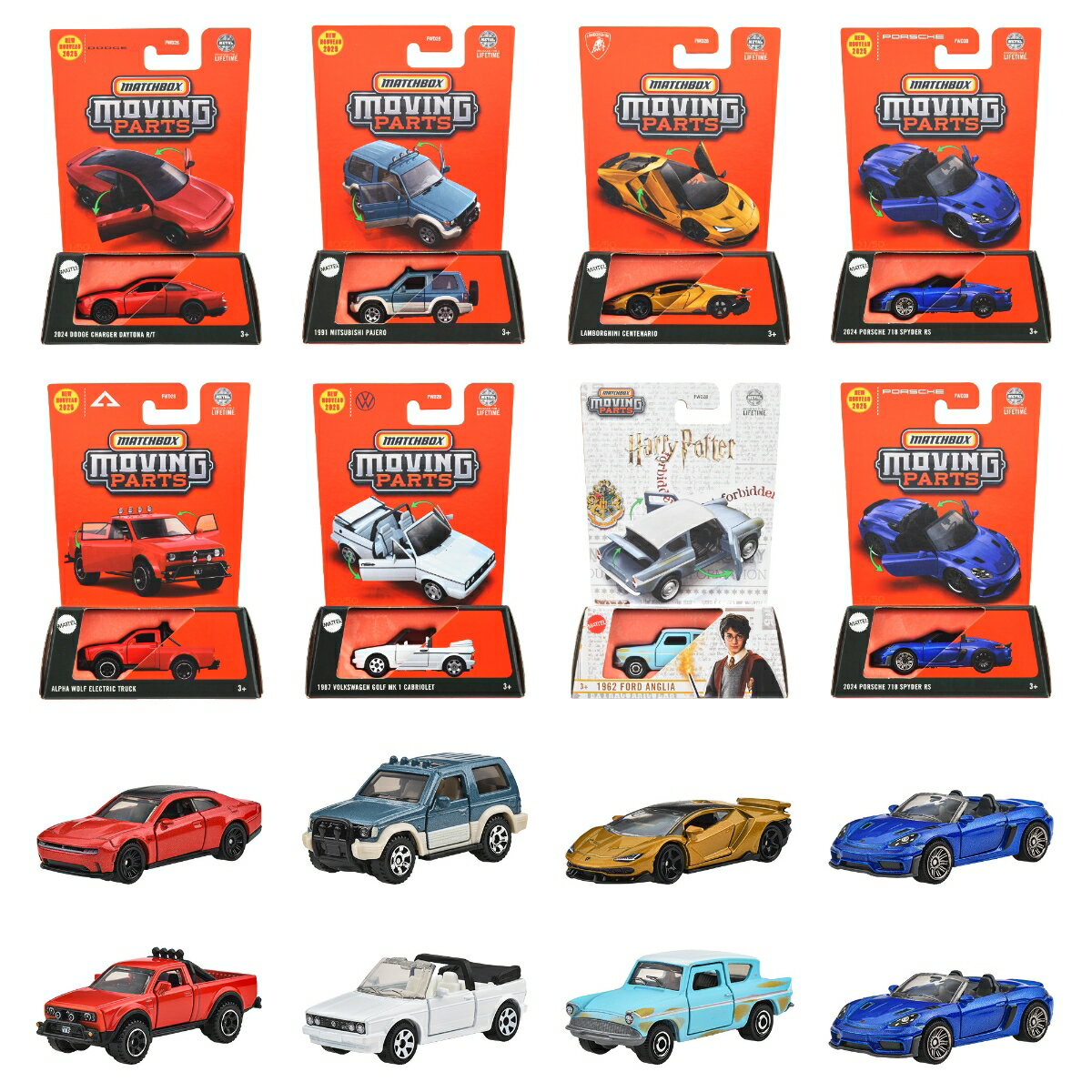 マッチボックス(Matchbox) ムービングパーツ アソート 乗り物おもちゃ ミニカー 8台入り BOX販売 3歳から マルチ 985E-FWD28