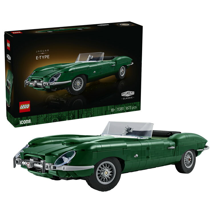 自動車デザインのレジェンド自動車デザインに革新をもたらしたJaguar E-Typeがレゴ&reg;アイコン モデルに。クラシックカーマニア必携の組み立てセットです。 時を越えて愛されるスポーツカーリアルを追求するディテール、美しい曲線、作動するギミックなどが存分に盛り込まれたエレガントなレプリカを組み立てる充実した趣味の時間をお楽しみいただけます。AID261GLc249e81eShopperVideo30s16x9_WoText.mp4 -->レゴ&reg;アイコン Jaguar E-Type   本格派デザインクラシックなグリーンの流線型ボディが美しく再現されています。    オープンカーのルーフ布製ルーフを折り返して、コックピットの計器をチェックできます。    動くステアリングハンドルを回すと前輪が動きます。    インテリアも充実ドア、トランク、ボンネットを開けられます。    直列6気筒エンジンを搭載ボンネットを開けると、E-Typeならではの直列6気筒エンジンが姿を現します。    クラシックカーらしさを演出するアクセサリートランクには、工具5点入りの工具箱を収納できます。  充実のクラフトタイムを彩るレゴ&reg;ギフトレゴ&reg;アイコン Jaguar E-Typeのほかにも、大切な方へ贈りたくなるレゴセットの充実したラインナップをご覧ください。（各セット別売り）レゴ&reg;アイコン Jaguar E-Typeは、歴史的名車をどこまでもリアルに再現したレプリカモデルです。ボンネットを開けてエンジンを点検し、ドアとルーフを開いて計器盤や動くステアリングをチェック。ボタンを押すとトランクが開き、工具5点入りの工具箱を収納できます。極上のディスプレイモデルを自分の手で組み立てて、コレクションに加える醍醐味をお楽しみください。

・ 大人のための自動車模型 - 歴史的名車を想像しながらクリエイティブな大人の遊びに没頭できる、レゴ&reg;アイコン Jaguar E-Type（11381）
・どこまでもリアル - ワイヤースポークホイールを装備したクラシックなグリーンのボディは、Eタイプのスリークなシルエットと曲線美をそのまま再現
・実車の機能に注目 - 折りたたみ式の布製ルーフや計器類の揃ったダッシュボードと動くステアリングのほかにも、トランクとボンネットが開閉でき、E-Typeならではの直列6気筒エンジンを搭載
・ プレミアムな自動車模型 - ご自宅や仕事場のインテリアとしてひときわ注目を集めるコレクター向けのディスプレイモデル
・ カーマニアへのギフトに - お誕生日やホリデーシーズンのギフト、あるいは特別なお祝いの機会にクラシックカー愛好家を喜ばせてみませんか
・ 3D組み立てツール - デジタル版組み立て説明書を収録したLEGO&reg; Builderアプリを使えば立体表示されるモデルを拡大・回転して手順を確認しながら組み立てを進め、進行状況を保存できます
・ コレクションを集めよう - レゴ&reg;アイコン シリーズには、この他にも大人の創造力を刺激し、憩いのひと時を生み出すラインナップが揃っています（各セット別売り）
・ サイズ -（約）高さ9cm × 長さ37cm × 幅14cm／ピース数：1,673
・ レゴデュプロ以外の製品には、小さな部品が入っています。間違って飲み込む危険がありますので、4才未満のお子さまには遊ばせないでください。