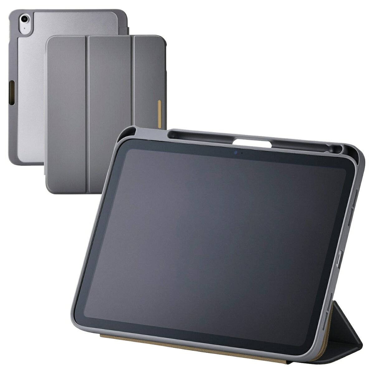 iPad 11インチ(A16)/10.9インチ(第10世代)/フラップケース/CHICSTYLE/背面クリア/チャコールグレー