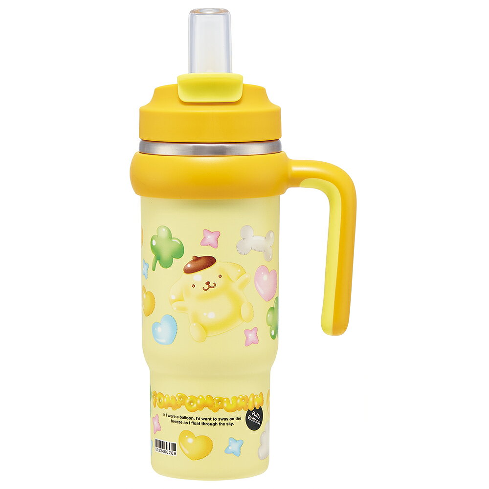 サンリオ ポムポムプリン ぷっくりバルーン 大型水筒 キャラクター ハンドル付 ストロー 大型タンブラー 830ml