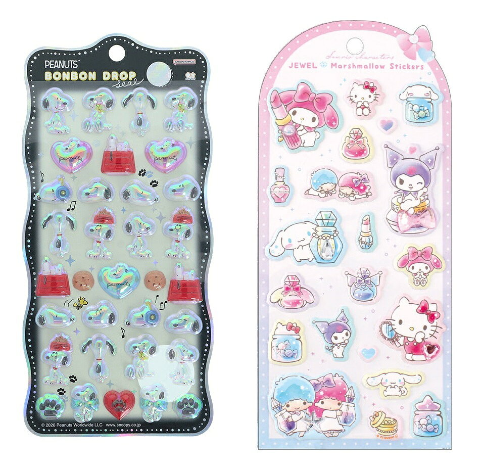 【セット商品】ボンボンドロップシール churukira スヌーピー たくさん + サンリオキャラクターズジュエルマシュマロステッカーズ　コスメ／集合