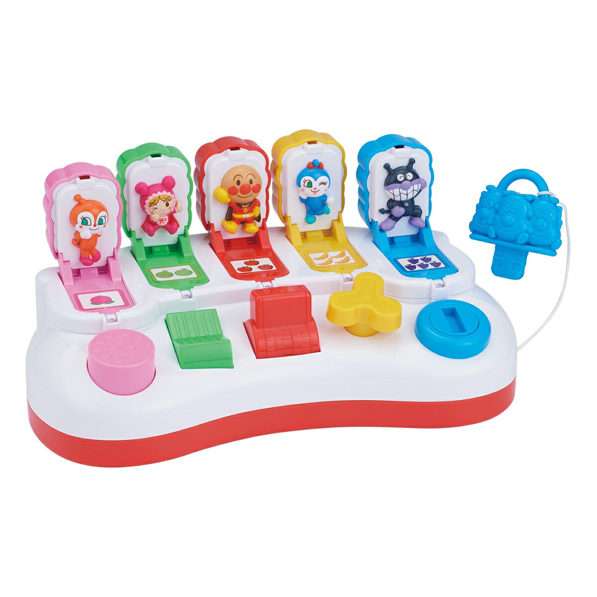 色々なスイッチで指先遊びが楽しめる商品です。【おす】【たおす】【さげる】【まわす】【さしてひねる】の動きの違う5つのスイッチは、「できた！」が増えてステップアップを実感します♪指先遊びの他にも、感触遊びや数字遊びを楽しめ、【すうじ】【かず】【いろ】も学べます。フタが開くと楽しいなかまたちが出てきて、お子さまの興味を引き出します♪［セット内容］・本体…1（本商品のセット内容以外は付属しません。）【対象年齢】：1才〜