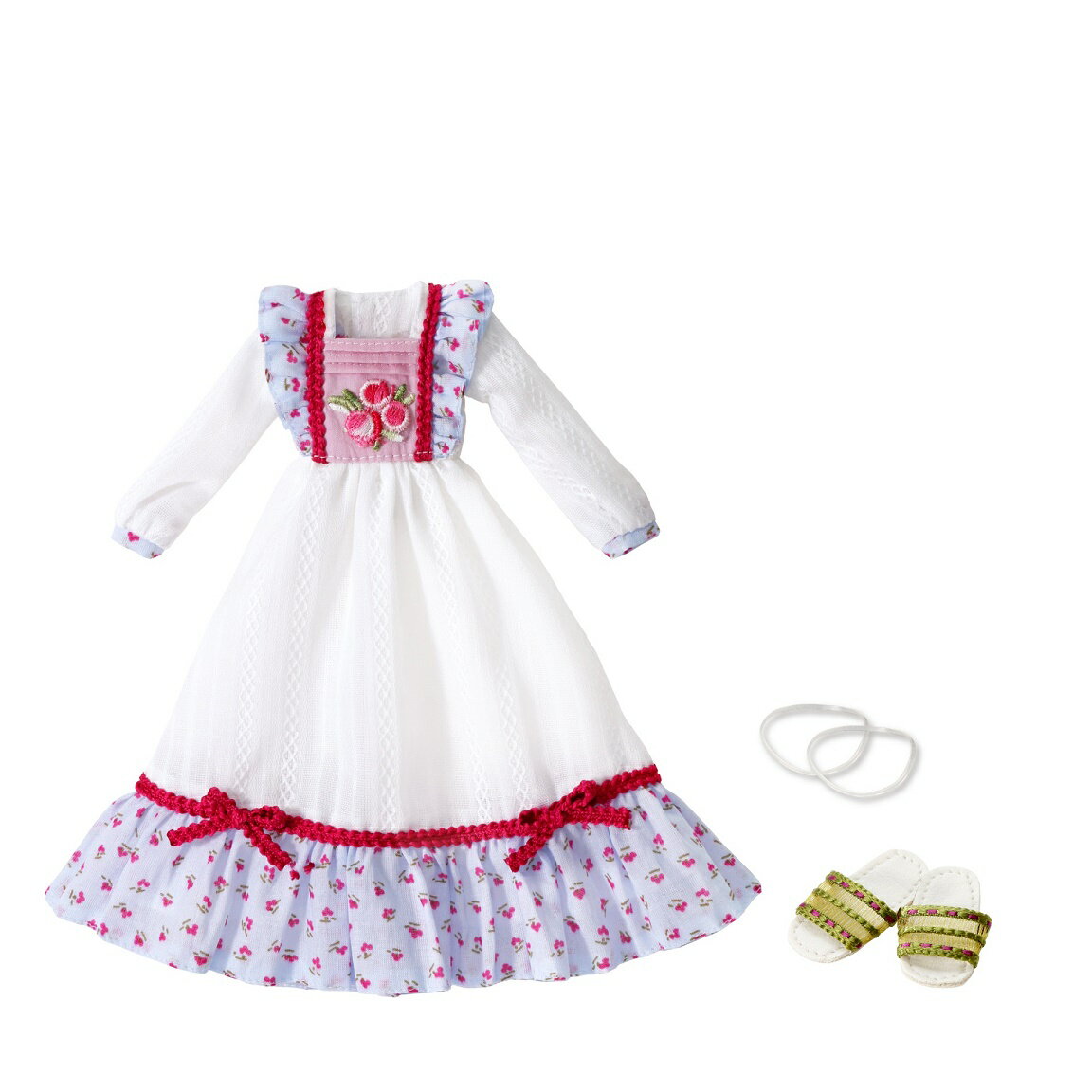 1/6 スケール用ウェア BonBons レトロ花柄ワンピースセット ホワイト×ライトブルー 【BBS002-OWL】 (ドール)