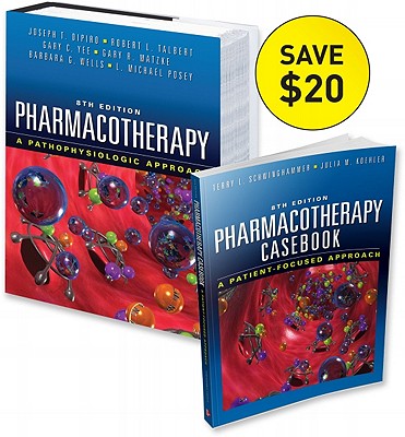 Outstanding Package Offer!"Dipiro, Pharmacotherapy: A Pathophysiologic Approach" 8/e is the most widely-used and comprehesive pharmacotherapy textbook.Features include: Expanded evidence based recommendations throughoutWeb based chaptersAdditional coverage of palliative carePain medicineThe DiPiro text is is also packaged with the Schwinghammer, "Pharmacotherapy Casebook"! The casebook sharpens probelm-solving and clinical decision-making skills you need to identify and resolve commonly encountered drug problems. More than 155 patient cases--5 new in the 8/e makes the perfect study companion to the 8/e of Dipiro's "Pharmacotherapy: A Pathophysiologic Approach."Get the Dipiro text, plus casebook package and ACE your Pharmacotherapy Course!