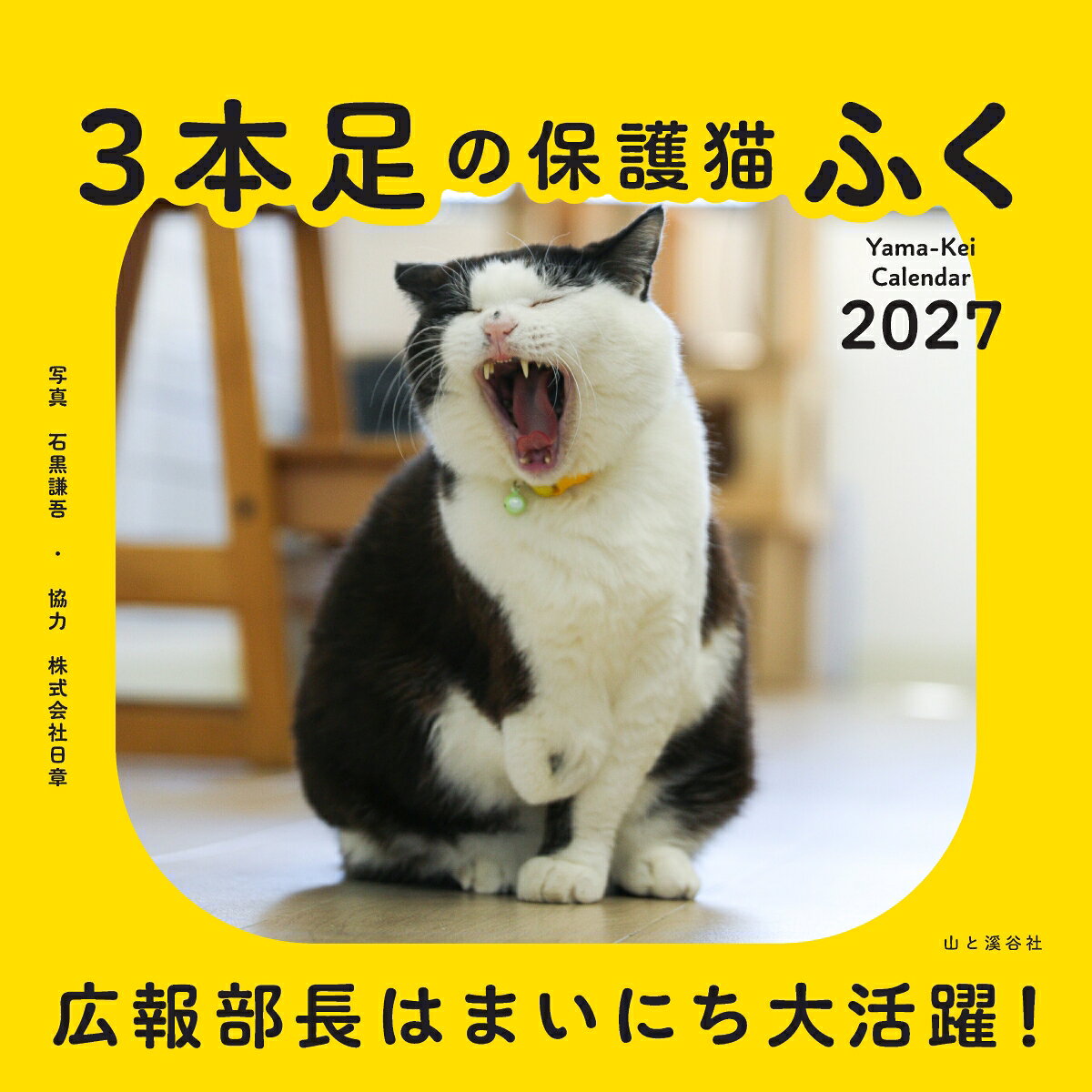 カレンダー2027 3本足の保護猫ふく 広報部長はまいにち大活躍！ カレンダー（月めくり/卓上・リング/ねこ）の表紙