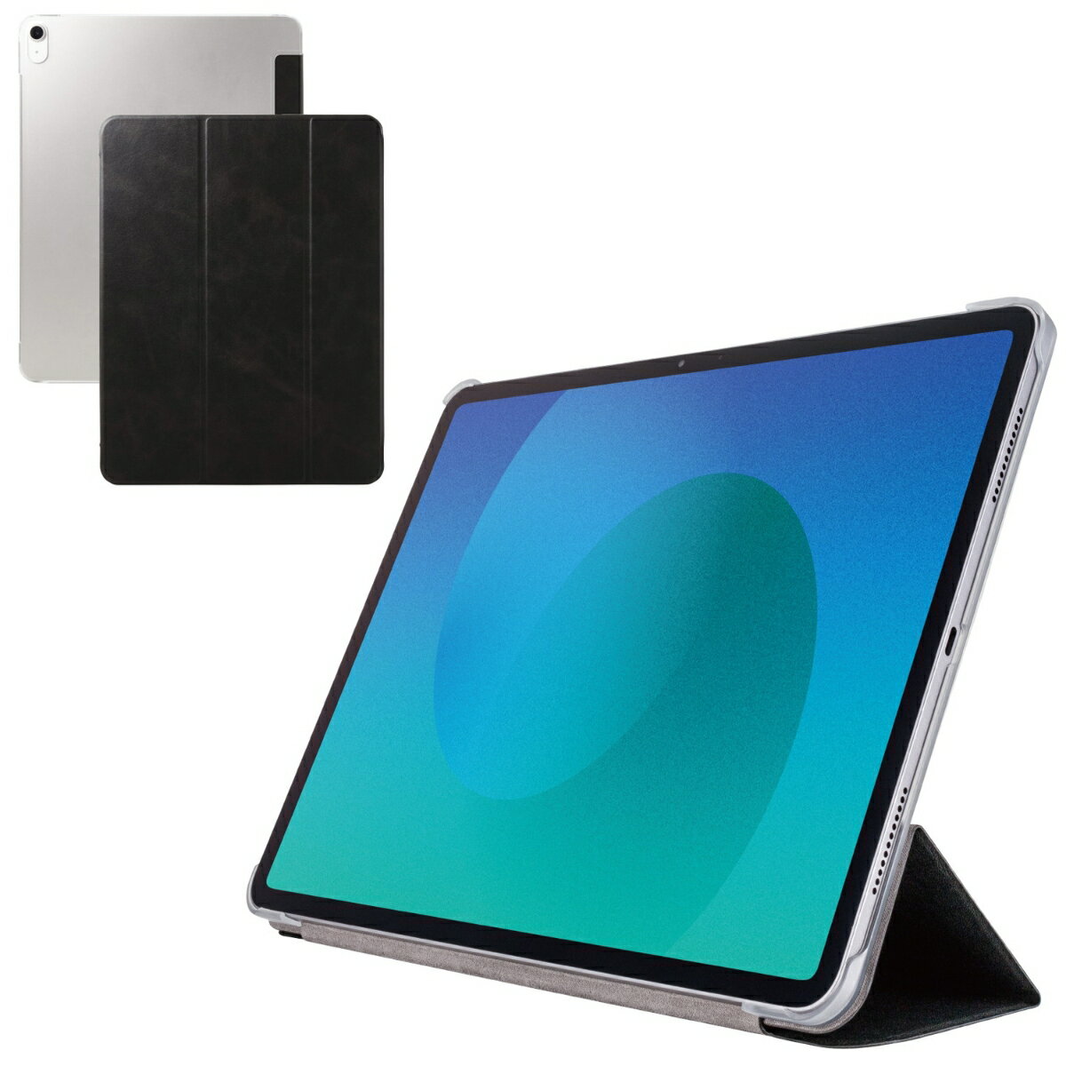 13インチiPad Air(M2)/フラップケース/薄型軽量/背面クリア/2アングル/スリープ対応/ブラック