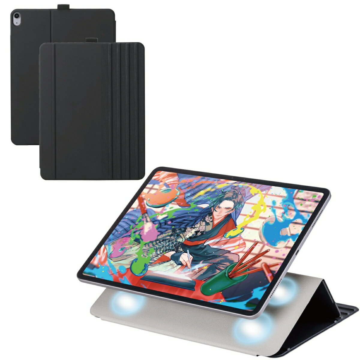 13インチiPad Air(M2)/フラップケース/ソフトレザー/ドローイング/アングル8段階/スリープ対応/ブラック
