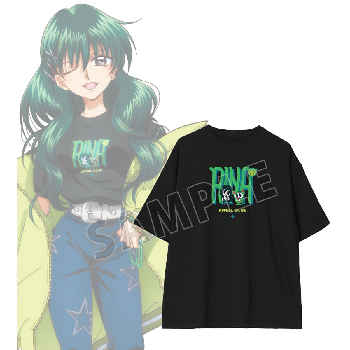 アニメ「ぴちぴちピッチ」ANGEL BLUEコラボ 描き下ろし 洞院 リナ 着用 BIGシルエットTシャツユニセックス(サイズ/XL)