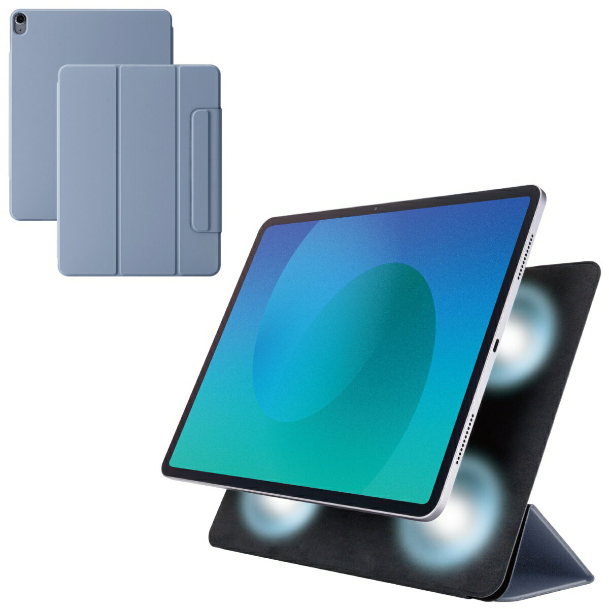 13インチiPad Air(M2)/フラップケース/超薄型/マグネット装着/スリープ対応/ブルーグレー