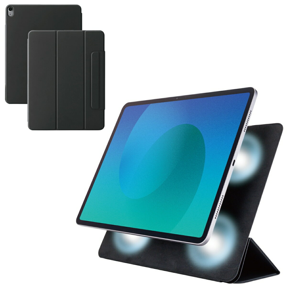 13インチiPad Air(M2)/フラップケース/超薄型/マグネット装着/スリープ対応/ブラック