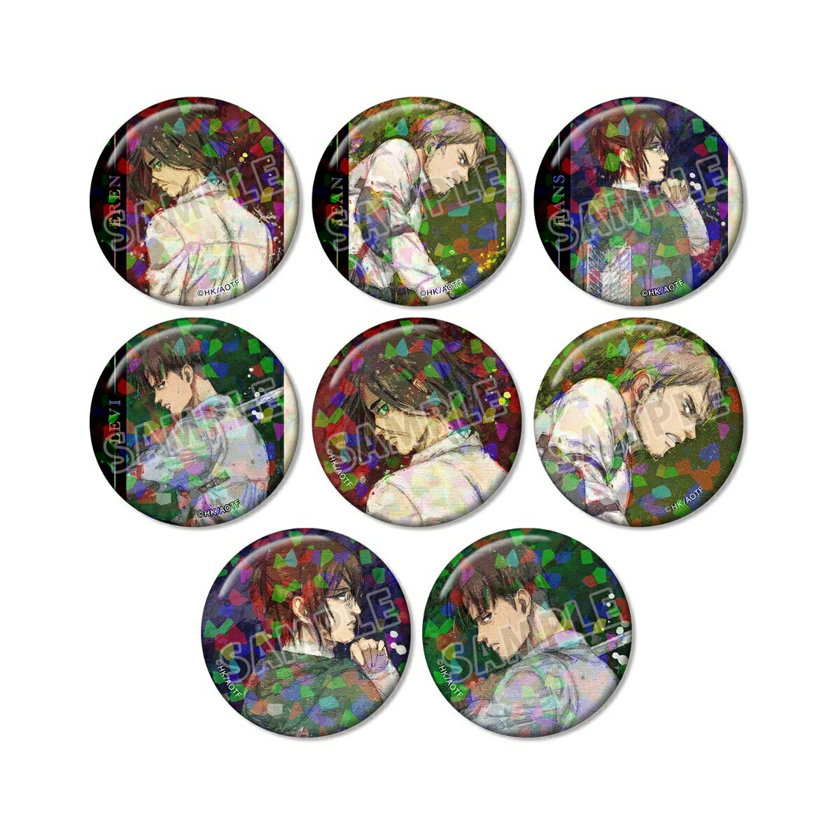 TVアニメ『進撃の巨人』より、トレーディング grunge CANVAS ホログラム缶バッジの登場です。
エレン、ジャン、ハンジ、リヴァイの描き下ろしイラストを新たなタッチで魅力的に表現し、ホログラム加工を施した缶バッジに仕上げました。
カバンや小物につけたり、お部屋に並べて飾ったり、キャラクターとの日常をお楽しみください。

※「grunge CANVAS（グランジカンヴァス）シリーズ」はキャラクターイラストへ重厚な油彩テイストの加工を施し、アーティスティックな表現で描いたAMNIBUSのオリジナル商品です。

素材：紙、ブリキ
サイズ：（約）直径56mm
※ 単品販売は全8種のうち、いずれか1種ランダムとなります。

※ BOX販売は8パック入りとなります。