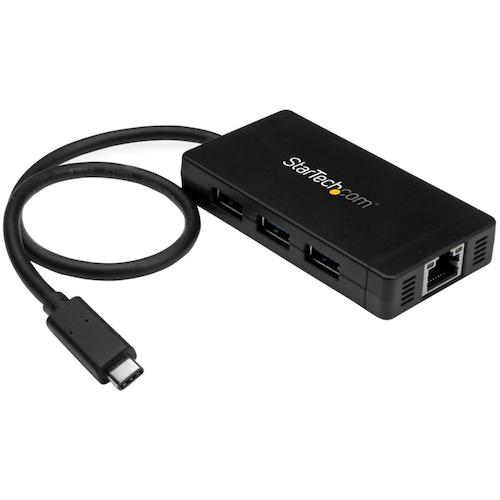USB Type-C接続3ポートUSB 3.0ハブ 1ポートギガビット有線LANアダプタ搭載 ACアダプタ付属