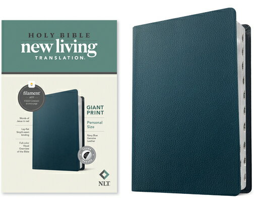 NLT Personal Size Giant Print Bible, Filament Enabled (Genuine Leather, Navy Blue, Indexed, Red Lett NLT PERSONAL SIZE GP BIBLE FIL 