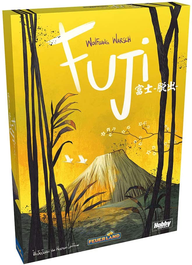 噴煙噴き上がる富士からの脱出を目指す協力型ゲーム。

この『富士ー脱出ー』では、あなたたちは日本で最も有名な火山である“富士山”を調査しようとする調査隊のグループとなります。
しかし、目標に到達する直前に、大地が揺れ始めました。
200年以上眠っていた火山が噴火したのです。
この瞬間からあなたたちの目的はただひとつ、危険な溶岩流からできるだけ速く逃げることです。

この協力型ダイスゲームでは、プレイヤー全員がそれぞれのスクリーンの内側で、各自のダイスを同時に振ります。
あなたたちは協力して、それぞれが集落に向かう最善のルートを見つけなければなりません。
グループの誰か1人でも溶岩の犠牲者となるか、または、疲労困憊して進めなくなる前に、あなたのダイスを使って脱出しましょう。
ただし、各プレイヤーは自分のダイスしか知ることができず、さらに、それに関してあいまいな発言しか許されないため、
あなたたちが生還するためには技術と運の両方が必要となるでしょう。

プレイ人数:2〜4人
プレイ時間:30〜60分
 対象年齢:10歳以上
ゲームデザイン:Wolfgang Warsch
イラスト:Weberson Santiago

[セット内容]
精緻なイラストのカード65枚、特製ダイス24個、木製の冒険者コマ4個、木製マーカー8個、スクリーン4枚、厚紙製の様々なパーツ類、ルールブック 他