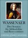 【輸入楽譜】ヴァッセナール, Unico Wilhelm van: アルト リコーダーと通奏低音のための3つのソナタ/Kugler編 ヴァッセナール, Unico Wilhelm van