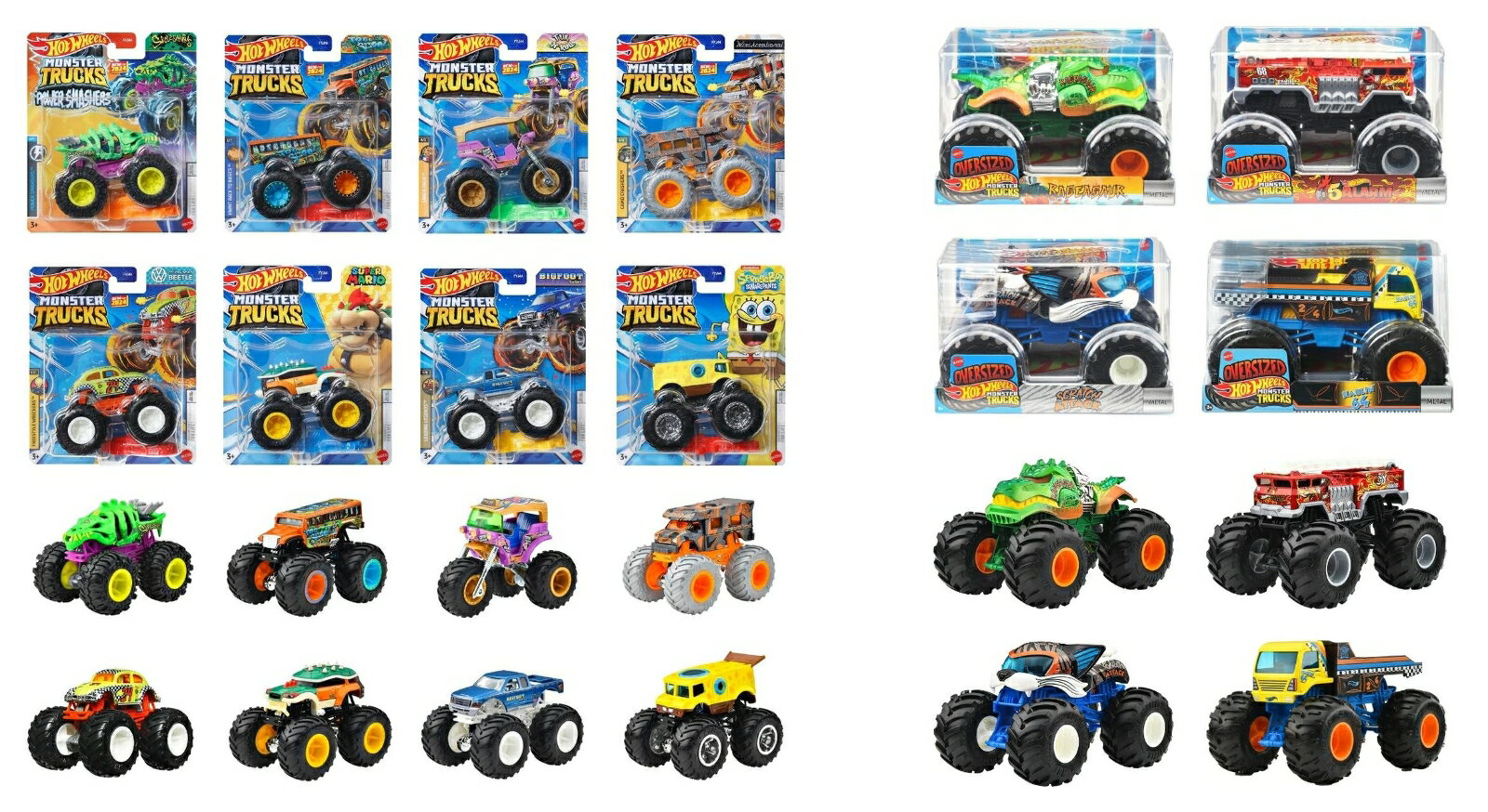【セット商品】ホットウィール(Hot Wheels) モンスタートラック　1:64アソート 8台入り + 1:24 ビッグサイズ アソート 4台入り