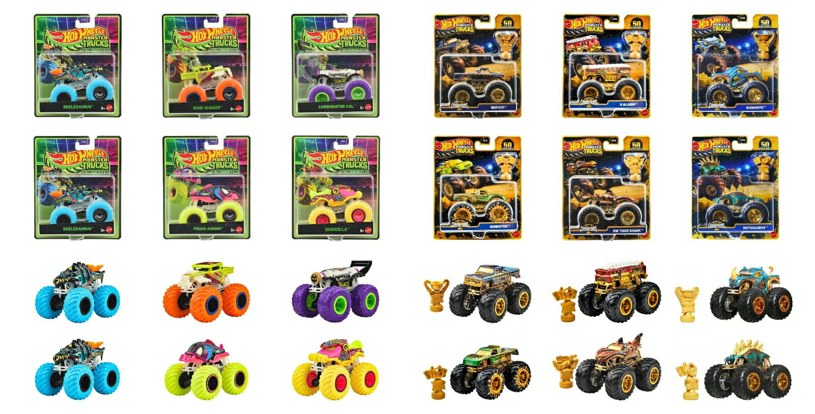 【セット商品】ホットウィール(Hot Wheels) 　光る！モンスタートラック アソート 6台入り + モンスタートラックトロフィー チャンピオン アソート 6台入り