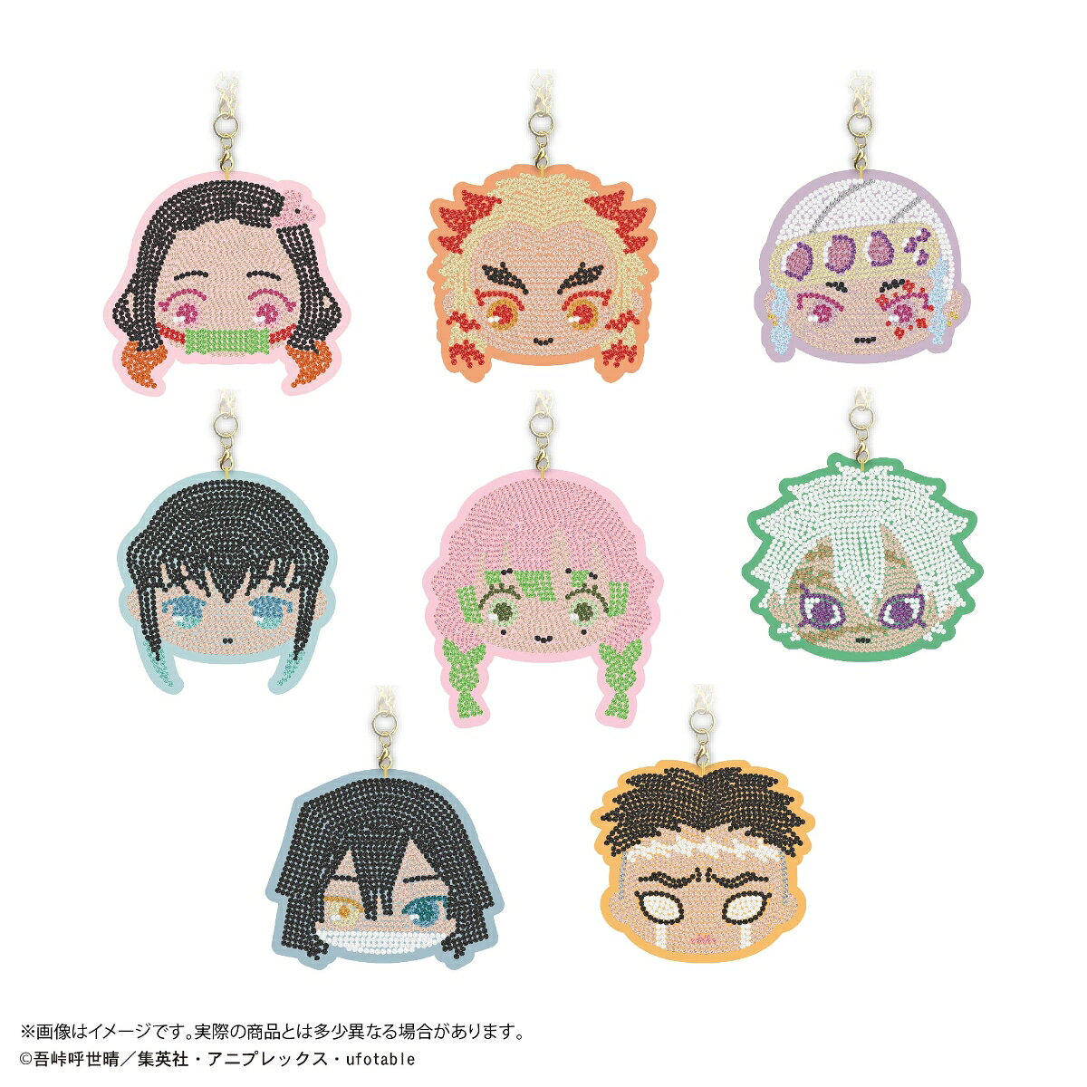 アニメ『鬼滅の刃』のキラキラゴージャスでかわいい商品【ジュエリーマスコット2】が登場！
厚みもあって高級感のあるボリューミーなマスコット！種類は全部で8種類！
本体サイズ：約H72〜95×W77〜96mm
仕様：PU、PP、ガラス
梱包：4C紙タグ、OPP