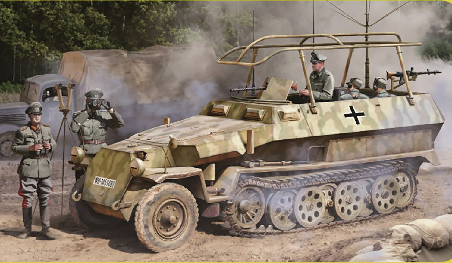 1/35 WW.II ドイツ軍 Sd.Kfz.251/6 C型 装甲指揮車 EZトラック/金属製車幅ポール/フィギュア付属 豪華仕様 【DR6442SP】 (プラスチックモデルキット)