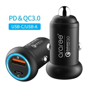 Power Delivery&Quick Charge3.0対応2ポート(USB-C/USB-A)カーチャージャー TURBO