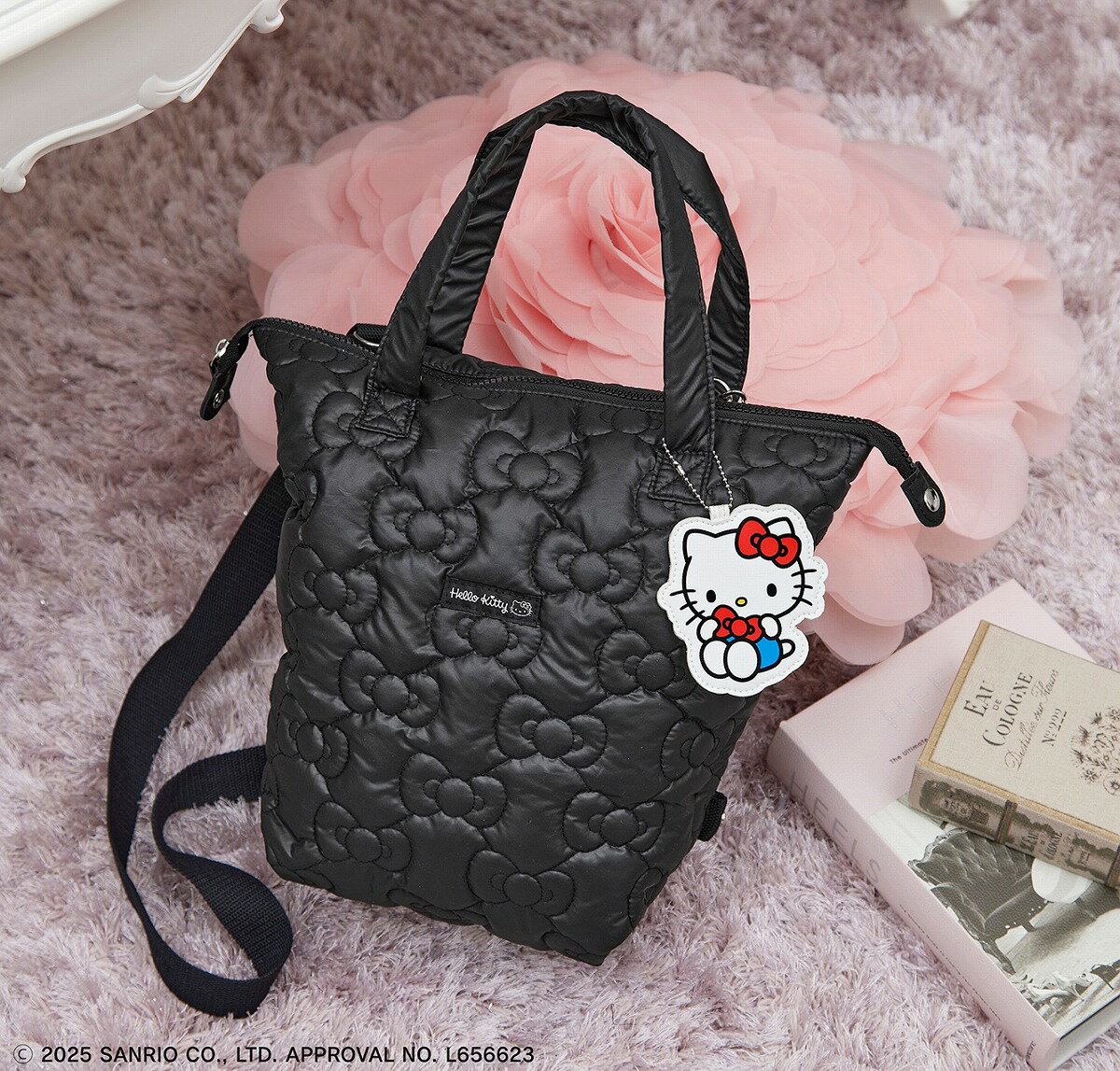 HELLO KITTY リボンな 3wayキルティングBAG BOOK おしゃれBLACK 3