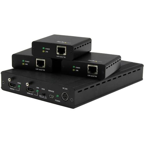 HDBaseT規格対応3ポートHDMIエクステンダー（延長器）セット 送信機1台 & 受信機3台 CAT5ケーブル対応1x3HDMIスプリッター 4K2K対応