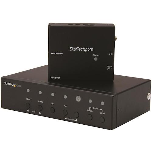 マルチビデオ入力対応HDBaseTエクステンダー延長器セット 4K対応 Cat5e/Cat6ケーブル使用DisplayPort/ VGA/ HDMI切替器