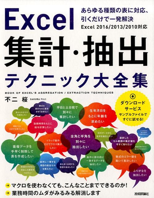 業務でＥｘｃｅｌを使用しているときに、頻繁に必要となるのが「集計・抽出」です。ある月の売上数を商品ごとに知りたい、会員名簿を氏名で検索して住所を抽出したい、先月の入会者数を知りたい…。しかし、自分がいま扱っている表では、具体的にＥｘｃｅｌのどの機能を使い、どのような操作を行えば思い通りの結果が得られるのかわからない。そこで、本書は、ありとあらゆる集計・抽出のテクニックをまとめました。緊急の業務課題であっても、該当のテクニックを引けば一発で解決します。マクロを使わず、関数だけでできます。