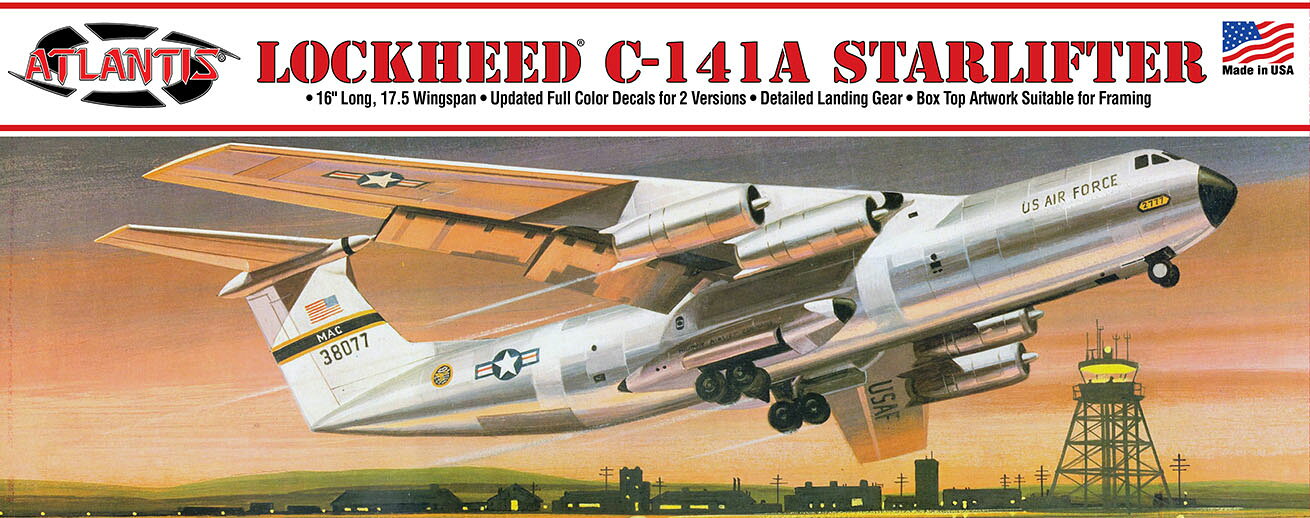 ●1/108スケールでアメリカ軍のC-141輸送機を再現
●1969年にオーロラ社が発売したキットを再リリースするものです
●デカールは2種類を収録
●ウインドシールドパーツは新規金型

●1960年代に登場したジェット輸送機をクラシックキットで味わう
アメリカ空軍が1965年から2006年にかけて運用した輸送機、C-141スターリフターを1/108スケールで再現したプラスチックモデル組み立てキットです。
実機について
アメリカ空軍の戦略輸送機として開発され、1964年から2006年まで運用されたのがC-141スターリフターです。
1963年12月に初飛行し、最初のタイプ、C-141Aが1965年4月に第1501航空輸送航空団において運用を開始しました。
その後改良が加えられ、胴体を延長し空中給油装備を加えたC-141Bが登場。
さらに、1997年には先進的なアビオニクスを搭載したC-141Cへと発展したのです。
エンジンはプラット&ホイットニーのTF33-P-7ターボファンエンジン4基を装備。
最高速度は時速912km/hを発揮しました。
貨物室は長さ93フォート、約27メートルを持ち、兵員205名が収容できたほか様々な物資、兵器の輸送が可能でした。

モデルについて
モデルは1/108スケールで1965年から2006年までアメリカ軍が運用した大型の軍用輸送機、C-141を再現したプラスチックモデル組み立てキットです。
1969年にオーロラ社が発売したキットを再リリースするものです。
再リリースにあたってはウインドシールドを新規に製作。仕上がりのリアリティを高めています。
仕上がり全長は406mm。
高翼デザイン、T字尾翼を採用した機体形状をリアルに再現しています。
また、脚のディテールもメカニカルな仕上がり。マーキングは2種類を収録しています。
1/108スケールという独特なスケールもクラシックキットならではの特徴が楽しめるキットです。

・ホビー系商品についての諸注意
メーカー都合により発売の大幅な延期が発生する可能性がございます。
予約商品についてはメーカーから順次入荷次第の発送となります。メーカー公表の発売日とは異なる場合がございますのでご了承ください。【対象年齢】：