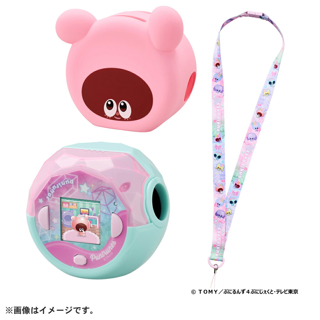 ぷにぷにキャラを直接指でさわってお世話しよ♪ 新”触感”液晶トイ「ぷにるんず」ひっくり返すとぷにるんずが…カチコチに！？”ぷにぷに”＆”カチコチ”触感が楽しめる！「ぷにるんず　ぷにすたる」にストラップ＆ぷにぷにシリコンカバーが付いた、ぷれみあむ版！・新色のぷにすたる本体とあいるんモチーフのぷにぷにシリコンカバー、オリジナルデザインのストラップのセット！かわいく持ち運んで遊べるよ♪・「ぷれみあむ」だけの追加要素は3つ！1新しいキャラクター「さんるん」「つくるん」が仲間入り！2ミニゲーム「ぷにっとおへんじ」「ジュエルダッシュ」が追加！3「ぷにスクール教室」のお部屋が追加！ぷにぷにボタン＆カチコチボタンでキャラクターとふれあえる！・ぷしぎなあなにゆびを入れると、ぷにぷにきもちいい！液晶画面のキャラクターにさわっているみたい♪・「ぷにのもと」や「ふしぎぷに」を【MIXぷに】することでぷにるんずは成長するよ！組み合わせ次第で色々なキャラクターに！どの子に成長するかな？・ぷにるんずは、ぷにぷに指でさわってあげるとごきげんになるよ！おせわせずに放っておくと、とけちゃうかも…！？・ぷにるんずが大好きなごはんをつくって食べさせたり、トイレやおふろ、さぷにめんと、おそうじなど…たくさんおせわしてなかよし度アップ！上手におせわすると、ごほうびがもらえちゃうかも！？・本体をひっくり返すと…ぷにるんずがカチコチに！？・カチコチになったぷにるんずをジャンプさせると床にヒビが入るよ。もう一度ジャンプさせると、「ぷしぎなちかせかい」に行っちゃうよ！・「ぷしぎなちかせかい」に行くと…「ぷにすたるのかけら」が落ちてくるよ！ジャンプさせて「ぷにすたるのかけら」を砕こう！・「ぷにフレベル」「カチフレベル」を鳴らすと、ぷにともがあそびに来るよ！あそびにきたぷにともはぷにぷにしたり、ジャンプさせたりしてあそぼう！「ぷに写メ」もとれるよ♪・ぷにぷに＆カチコチボタンを使ったミニゲームは「だるまさんがぷるんだ」や「カチコチスケーティング」など7種類。ミニゲームをクリアしてぷにコイン、もしくは「ぷにすたるのかけら」をゲットしよう♪・たまったぷにコインで「ごはんのもと」「きがえ」「もようがえ」のアイテムをお買い物できるよ！・「ぷにすたるのかけら」を12こ集めると、「ぷにすたるラボ」でカチコチアイテムが作れるよ！作ったカチコチアイテムはぷにるんずにセットしてみよう♪・出会えるキャラクターは75種類以上！【セット内容】本体(1),シリコンカバー(1),ストラップ(1),取扱説明書(1)【対象年齢】：6才〜