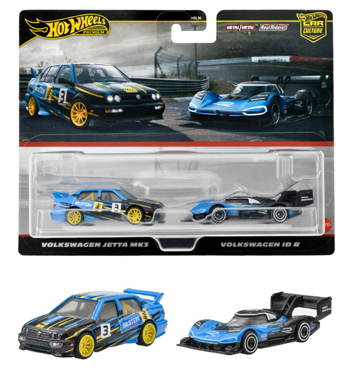 ホットウィール(Hot Wheels) 　プレミアム 2パック フォルクスワーゲン ジェッタ MK3 / フォルクスワーゲン ID R 乗り物おもちゃ ミニカー 3歳から ブルー HRR83