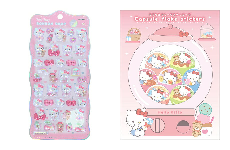 ボンボンドロップシール churukira ハローキティ ピンク + サンリオキャラクターズカプセルフレークステッカーズ　ハローキティ