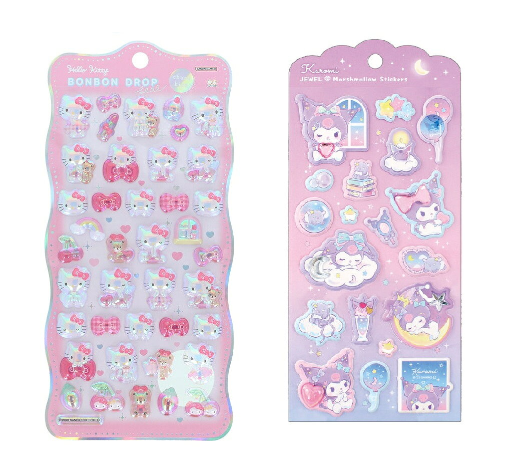 ボンボンドロップシール churukira ハローキティ ピンク + サンリオキャラクターズジュエルマシュマロステッカーズ　スイートドリーム／クロミ