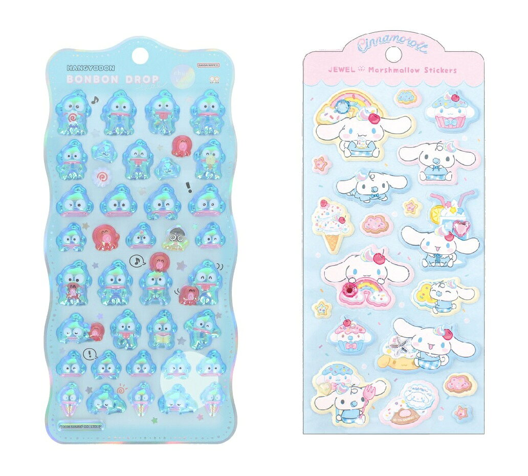 ボンボンドロップシール churukira ハンギョドン + サンリオキャラクターズジュエルマシュマロステッカーズ　ファンシースナック／シナモロール